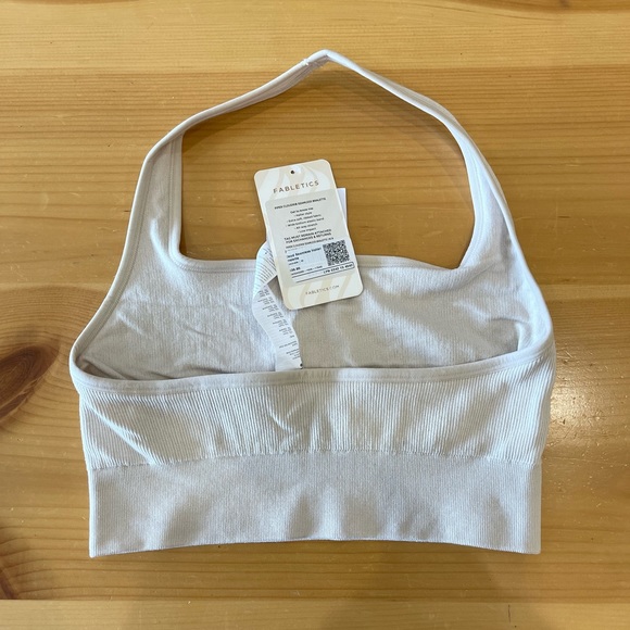 Ribbed fabletics halter sports bra beige - Picture 2 of 3